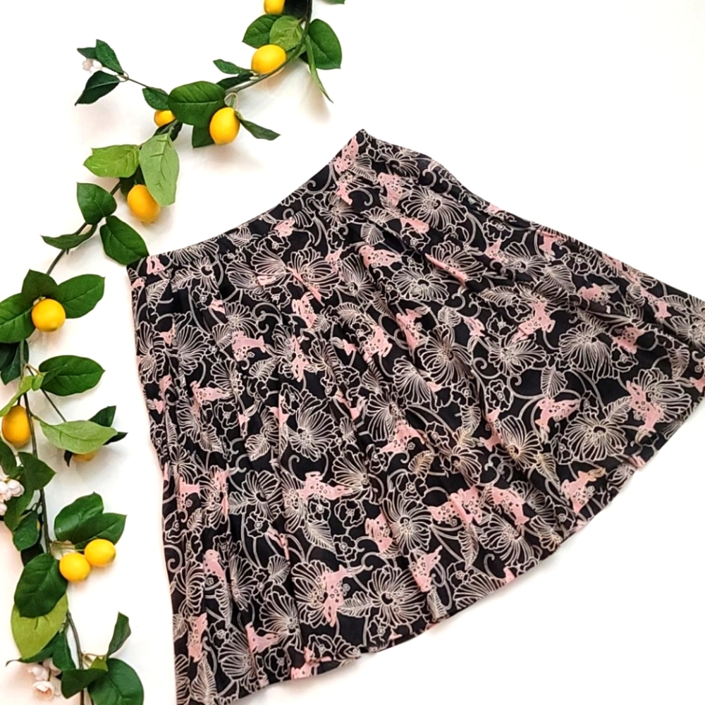 Club Monaco Cotton Pleated Floral Midi Skirt